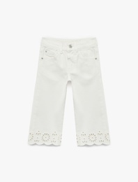 Pamuklu Cepli Dantel Detaylı Geniş Paça Pantolon