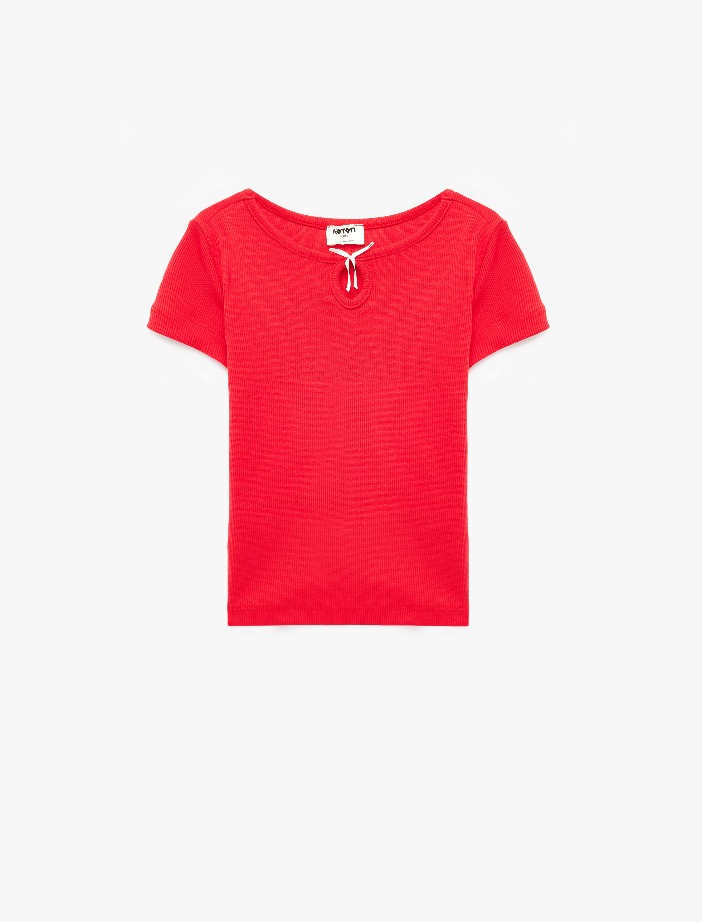  Kız Çocuk Kaşkorse Pamuklu Kısa Kollu Bisiklet Yaka Fiyonklu Tişört