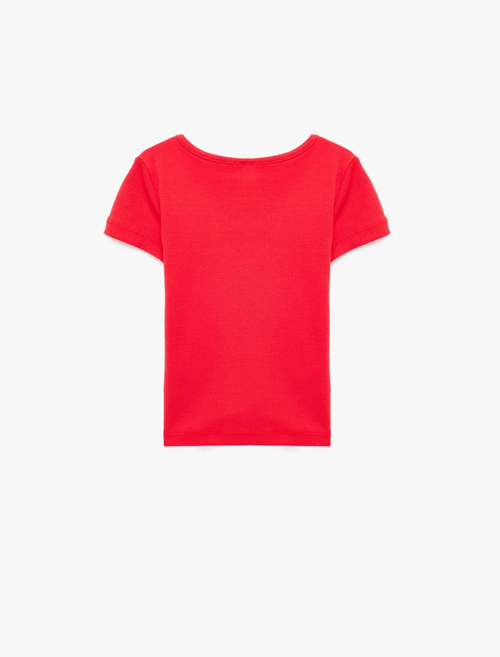 Kız Çocuk Kaşkorse Pamuklu Kısa Kollu Bisiklet Yaka Fiyonklu Tişört