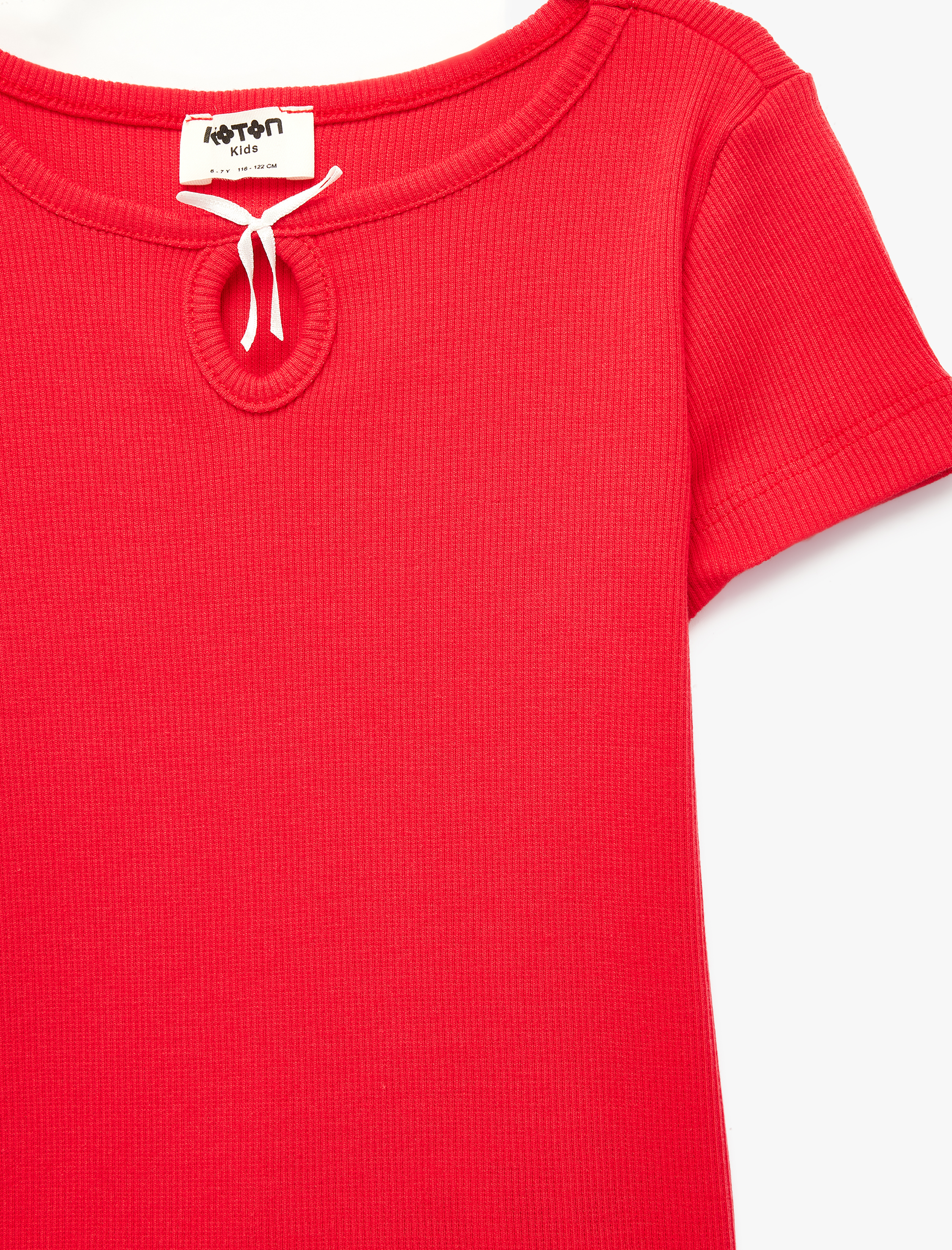  Kız Çocuk Kaşkorse Pamuklu Kısa Kollu Bisiklet Yaka Fiyonklu Tişört