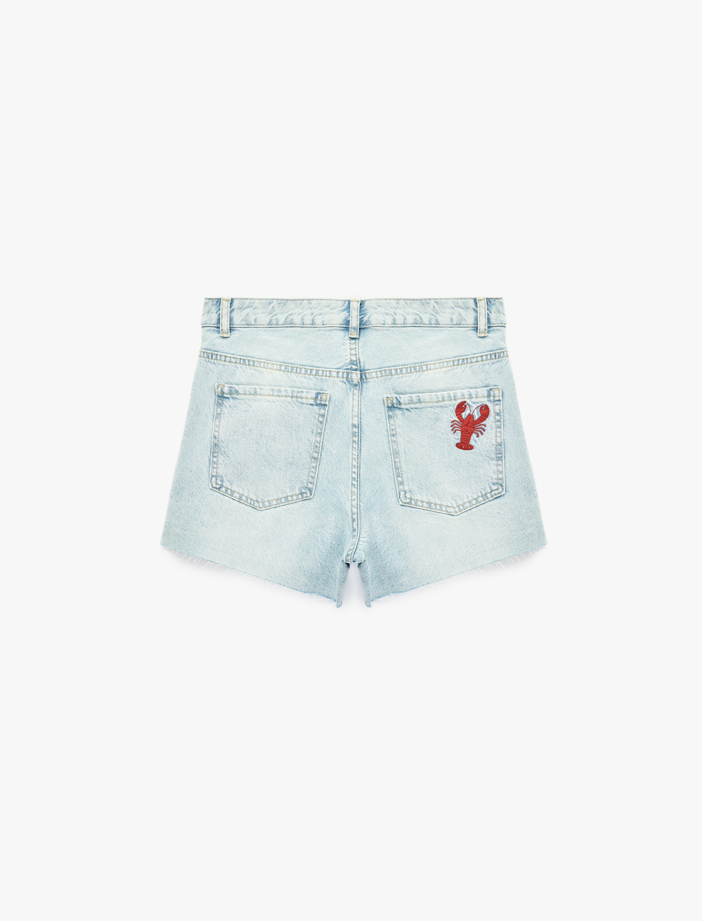   Pamuklu Cepli Düğmeli Istakoz Nakış Detaylı Mini Denim Şort