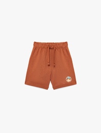 Baskı Detaylı Beli Bağlamalı Pamuklu Şort