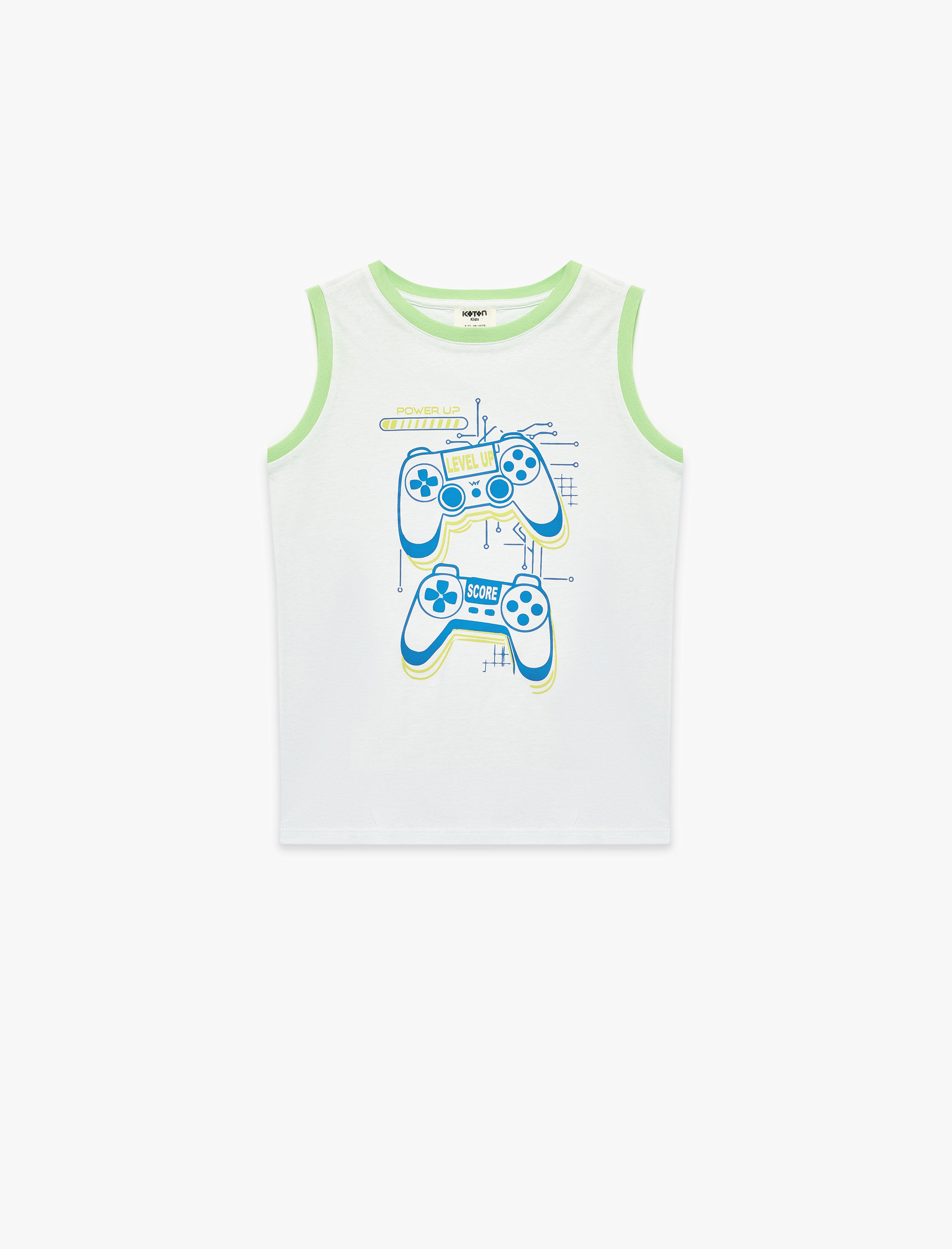  Erkek Çocuk Pamuklu Kolsuz Bisiklet Yaka Baskılı Oversize Atlet