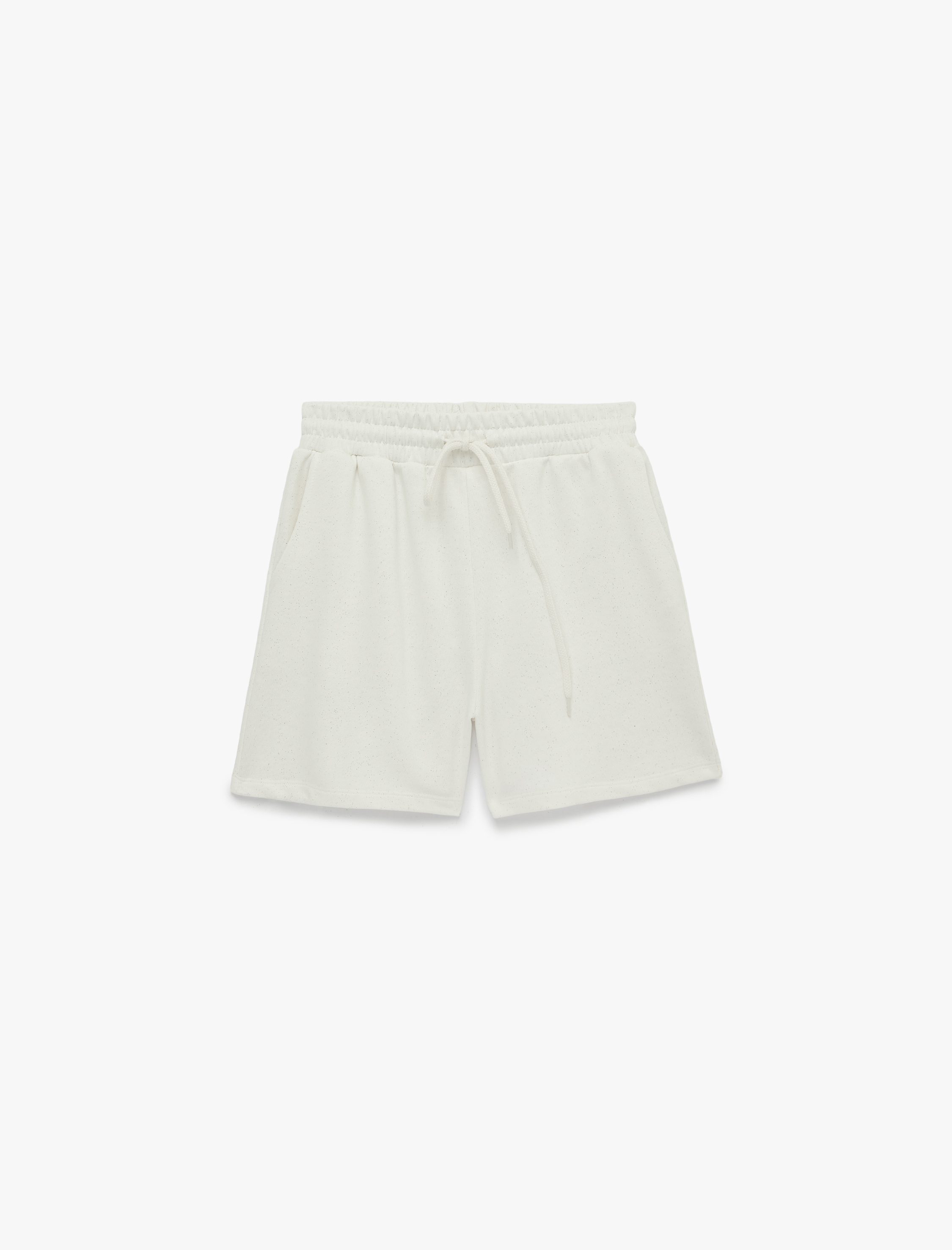   Slim Fit Beli Bağcıklı Cepli Simli Mini Şort