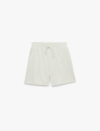 Slim Fit Beli Bağcıklı Cepli Simli Mini Şort