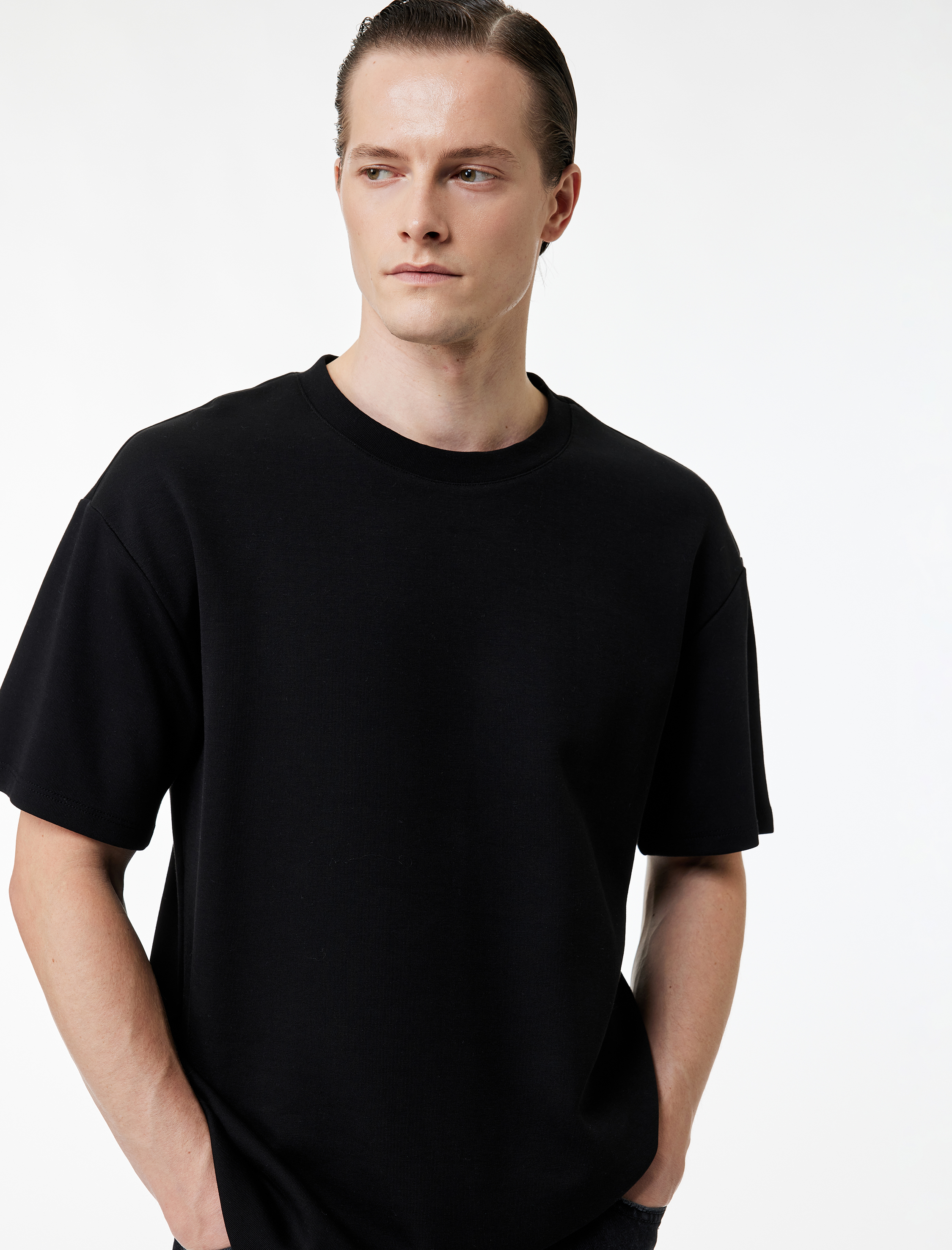   Kısa Kollu Bisiklet Yaka Pamuklu Basic Oversize Spor Tişört