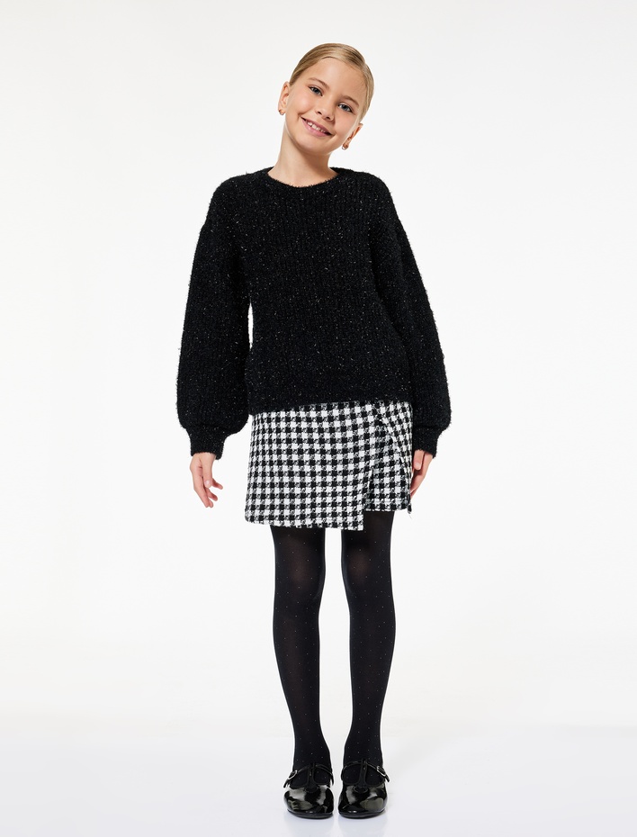 Kız Çocuk Uzun Kollu Bisiklet Yaka Parıltılı Triko Kazak