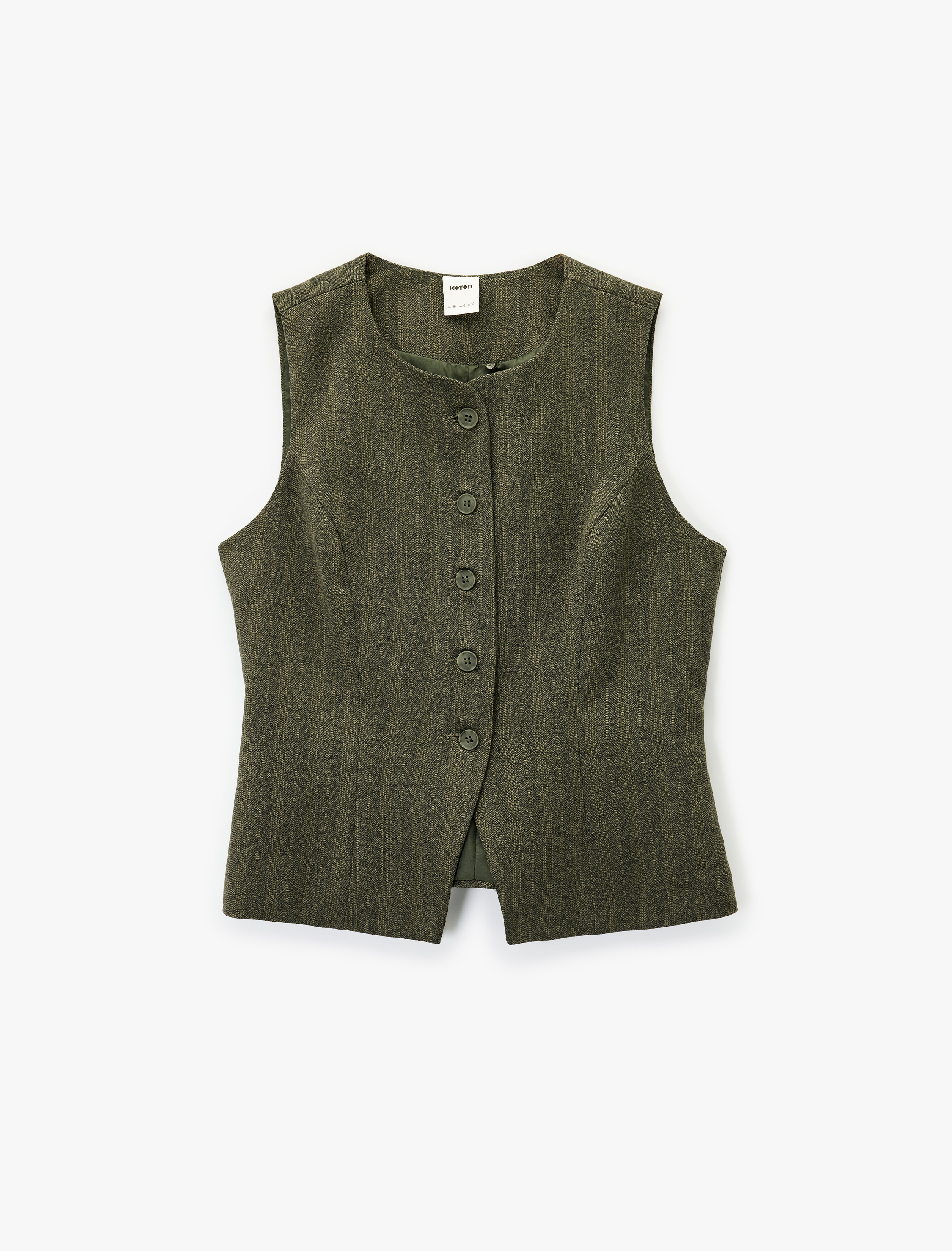   Flanel Kumaş Düğmeli Yuvarlak Yaka Blazer Yelek