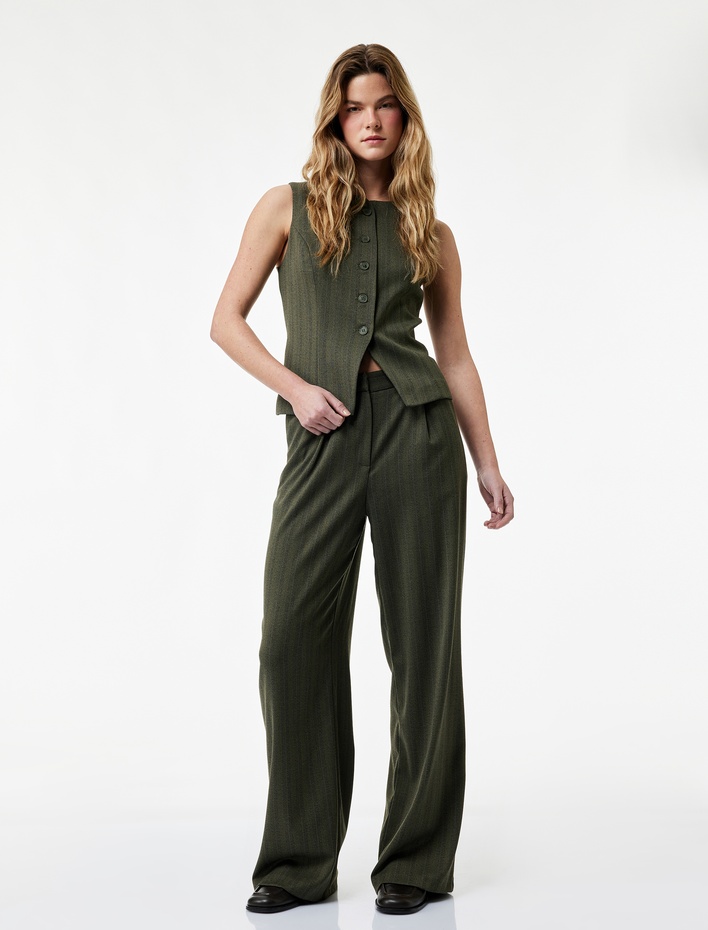  Flanel Kumaş Düğmeli Yuvarlak Yaka Blazer Yelek