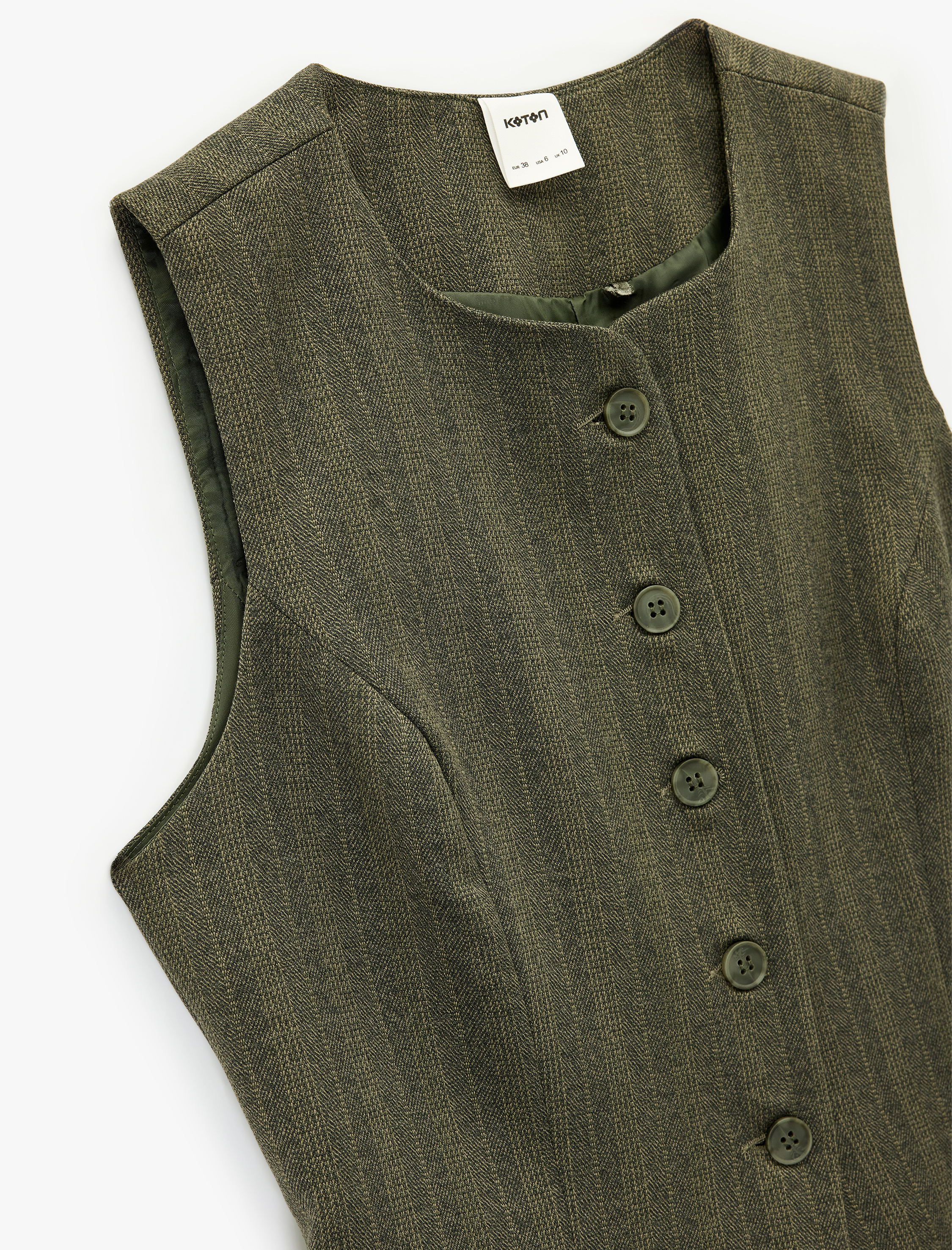  Flanel Kumaş Düğmeli Yuvarlak Yaka Blazer Yelek