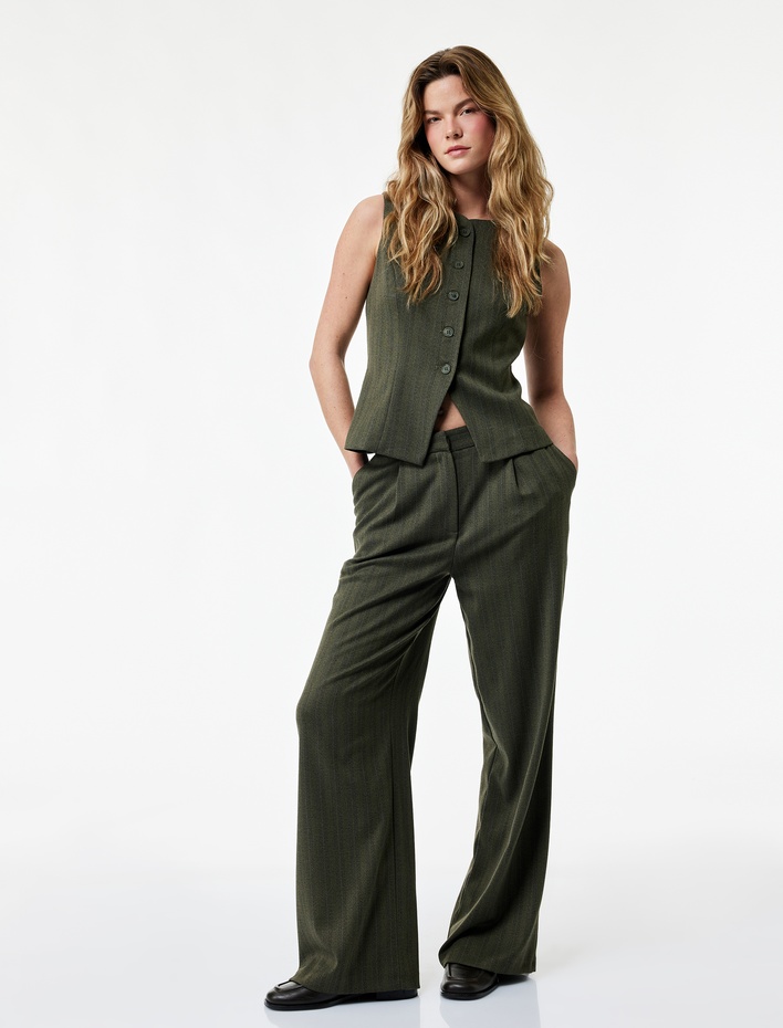  Cep Detaylı Pileli Geniş Paça Palazzo Pantolon