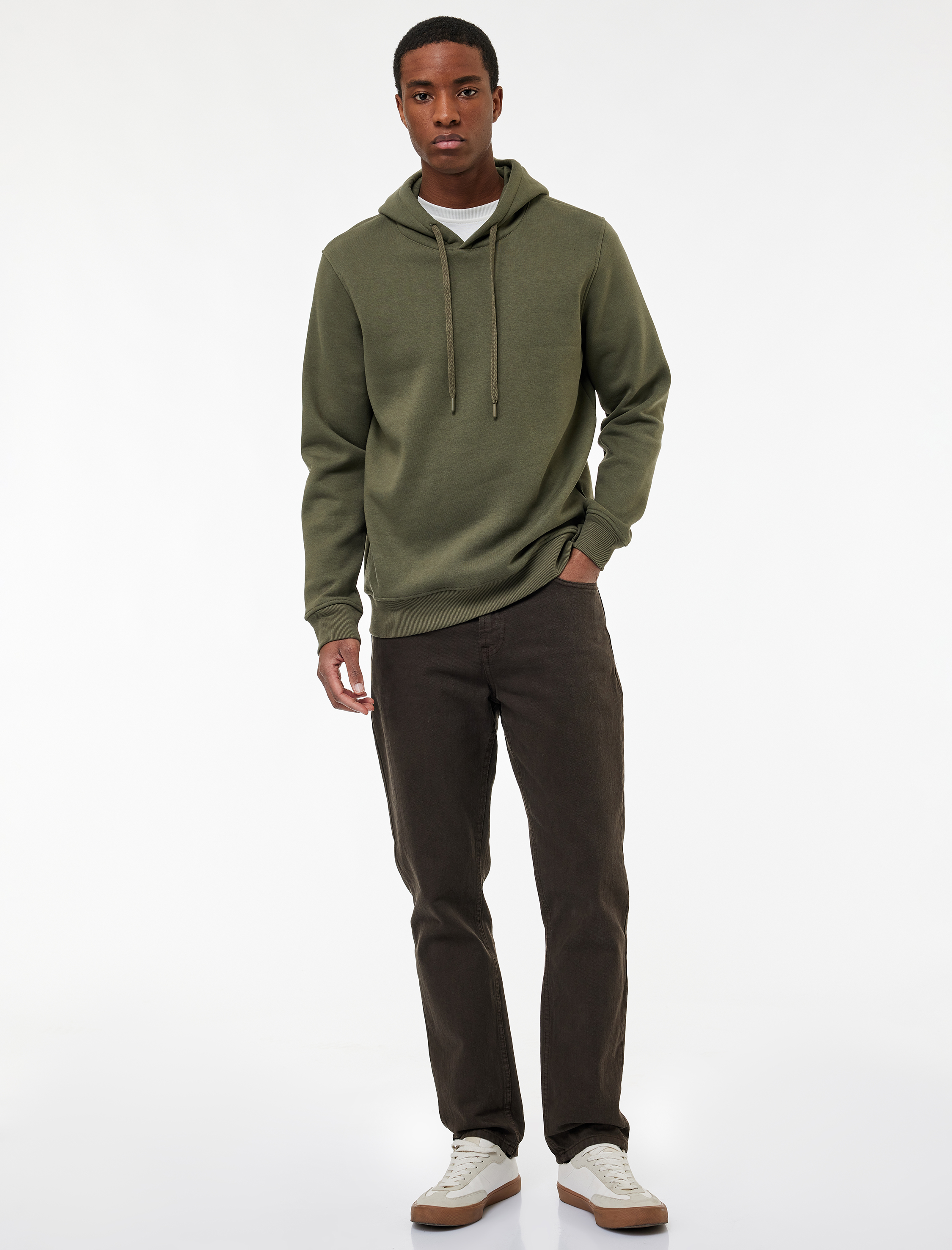   Şardonlu Uzun Kollu Basic Kapşonlu Sweatshirt