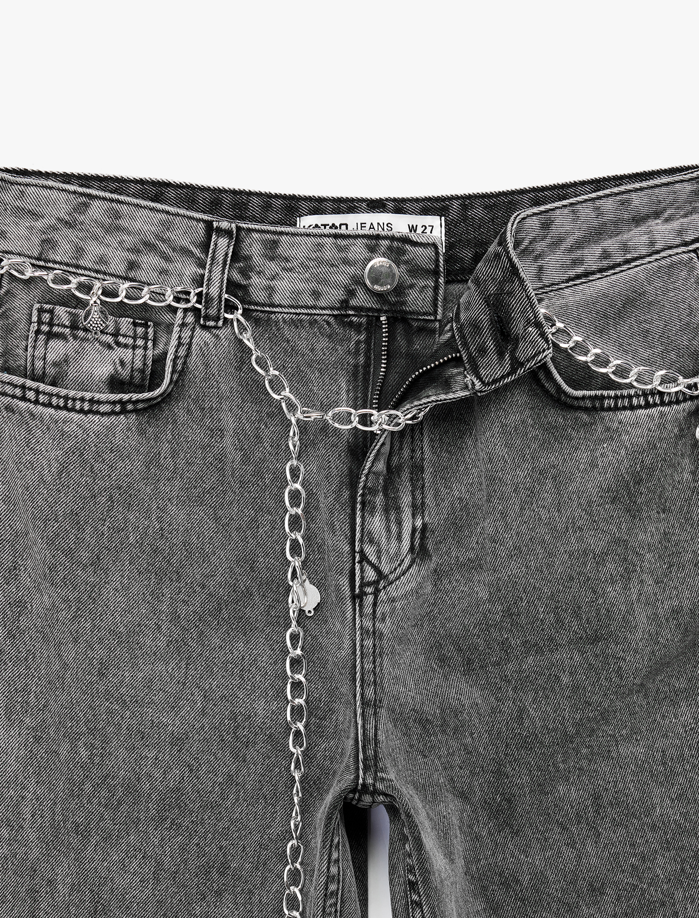   Zincir Kemer Detaylı Normal Bel Yıkamalı İspanyol Paça Jean Pantolon - Flare Jeans