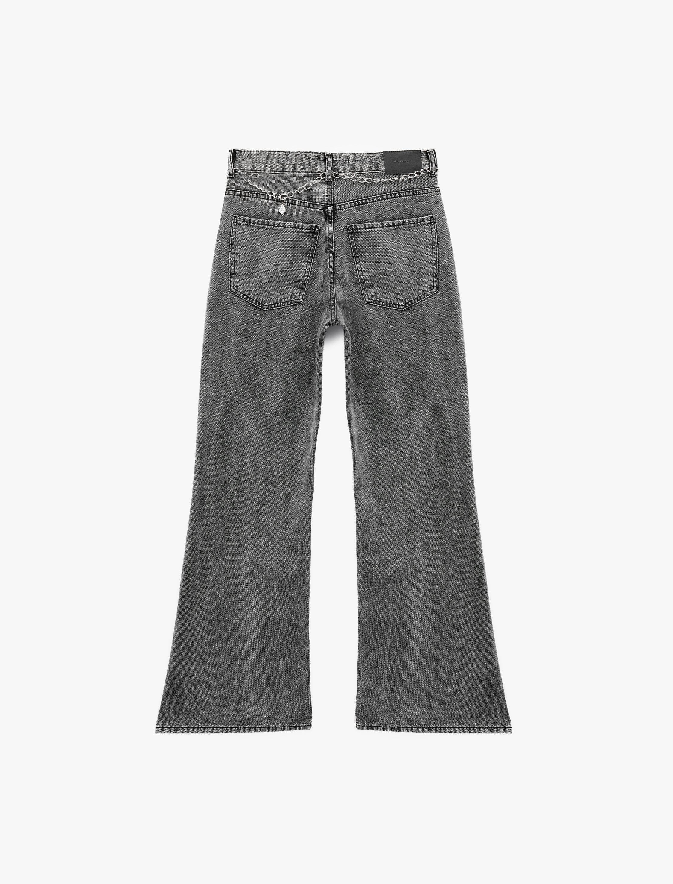   Zincir Kemer Detaylı Normal Bel Yıkamalı İspanyol Paça Jean Pantolon - Flare Jeans