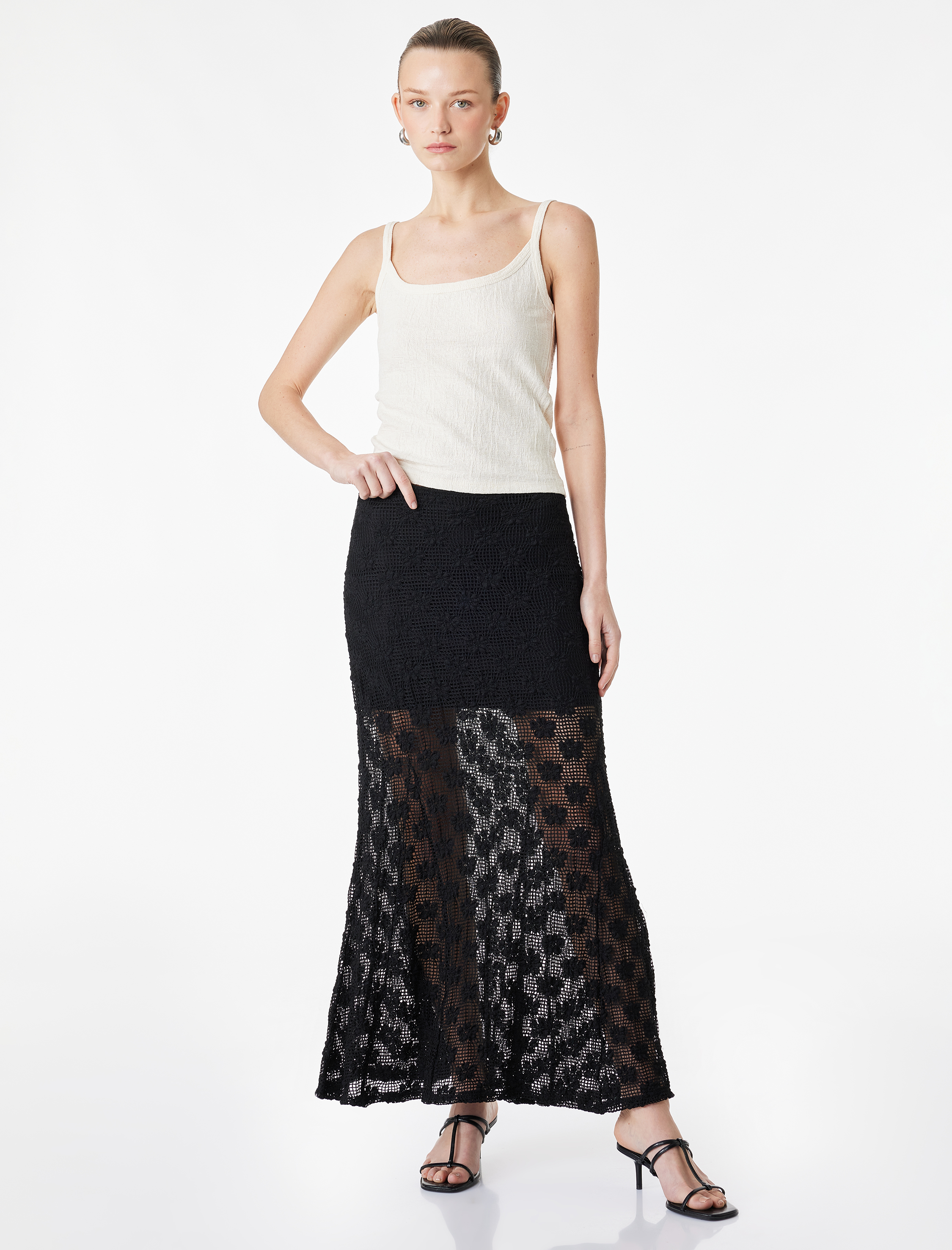   Yarım Astarlı Slim Fit Midi Dantel Etek