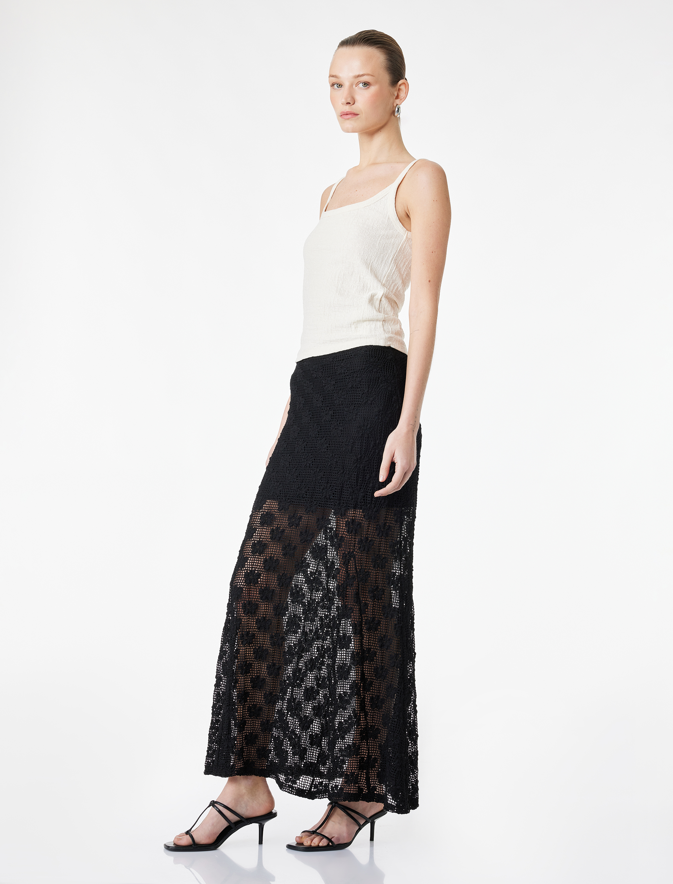   Yarım Astarlı Slim Fit Midi Dantel Etek