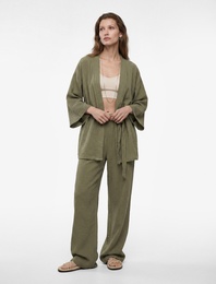 Uzun Kollu Kuşak Detaylı Kruvaze Kimono Ceket