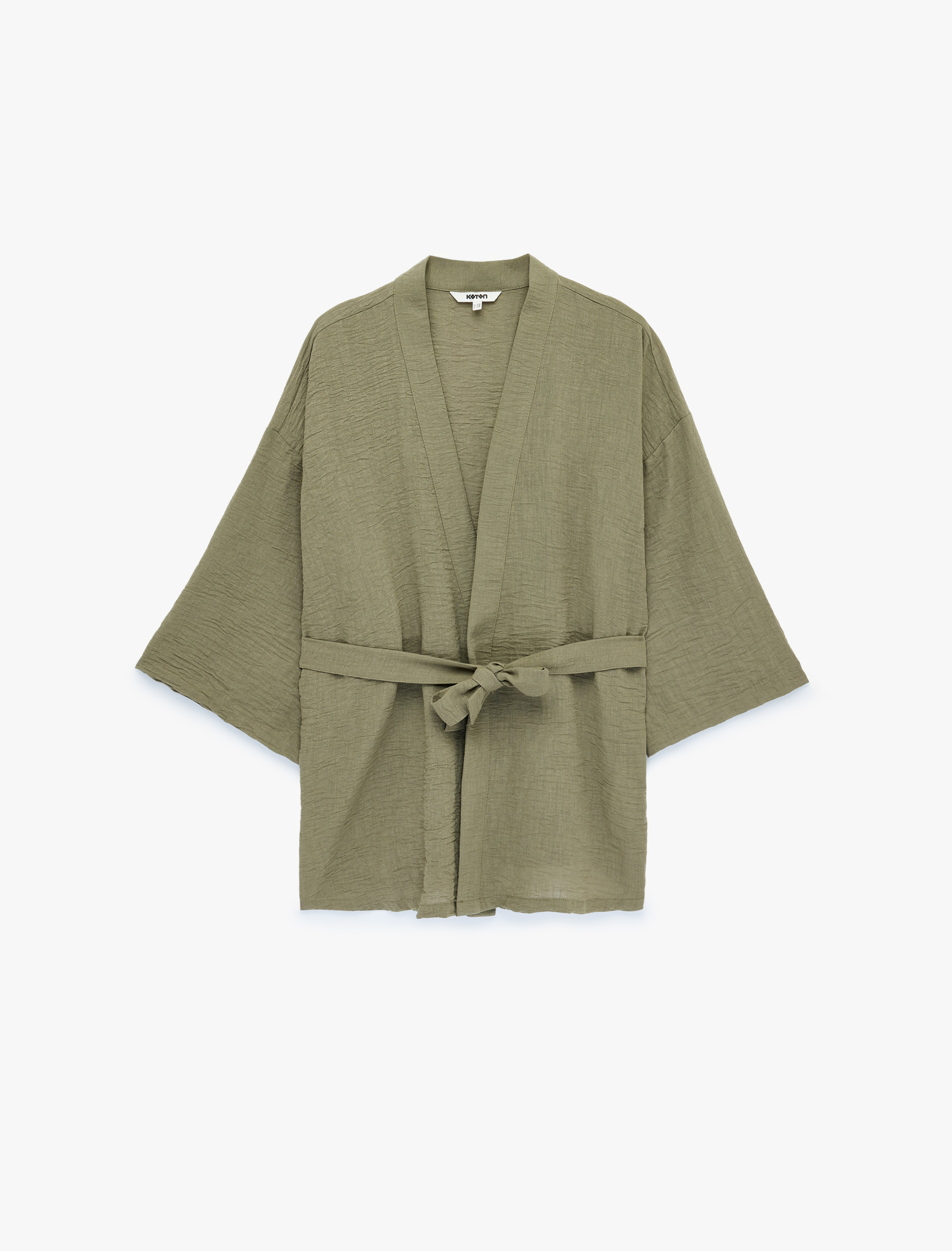   Uzun Kollu Kuşak Detaylı Kruvaze Kimono Ceket