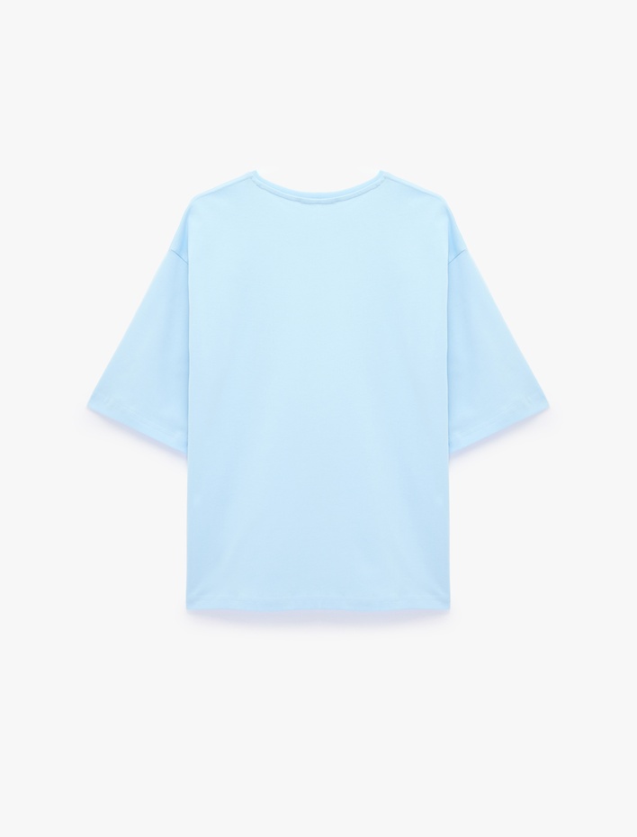  Pamuklu Kısa Kollu Bisiklet Yaka Oversize Basic Tişört