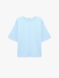 Pamuklu Kısa Kollu Bisiklet Yaka Oversize Basic Tişört