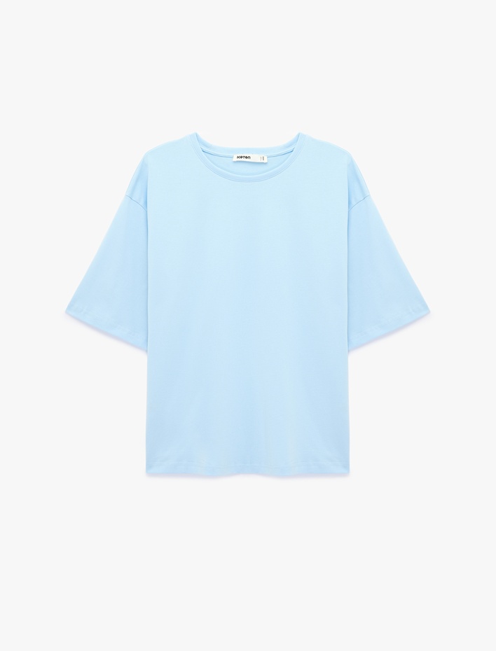  Pamuklu Kısa Kollu Bisiklet Yaka Oversize Basic Tişört