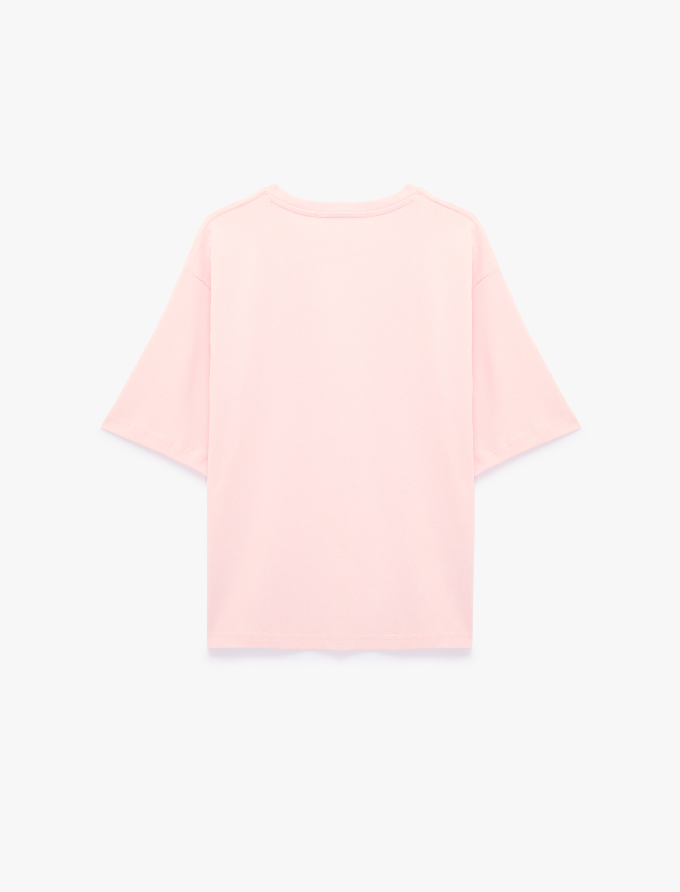   Pamuklu Kısa Kollu Bisiklet Yaka Oversize Basic Tişört