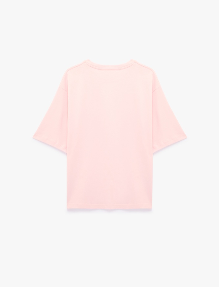  Pamuklu Kısa Kollu Bisiklet Yaka Oversize Basic Tişört