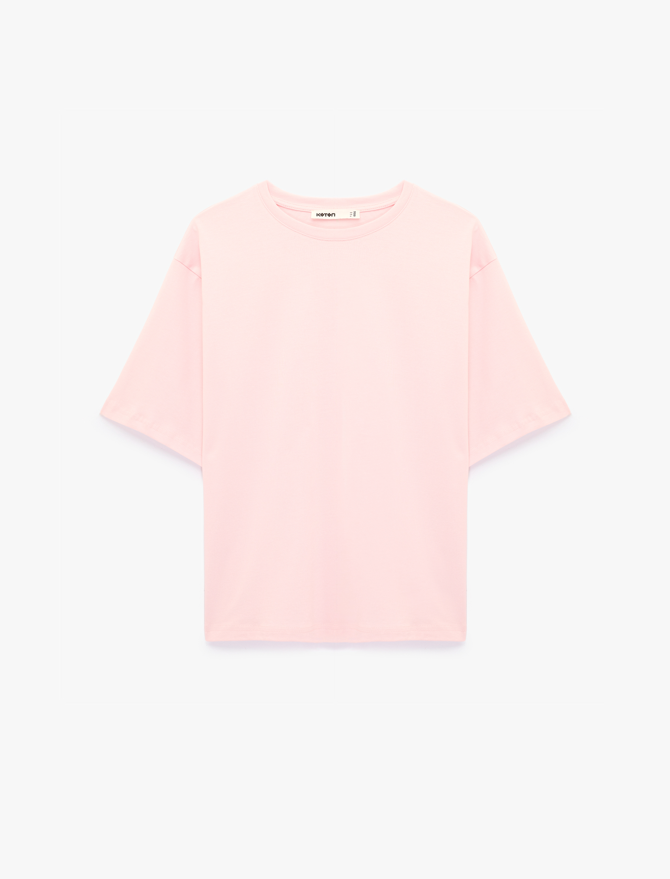   Pamuklu Kısa Kollu Bisiklet Yaka Oversize Basic Tişört