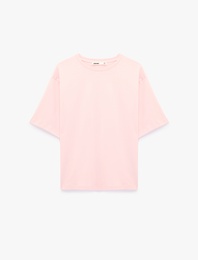 Pamuklu Kısa Kollu Bisiklet Yaka Oversize Basic Tişört