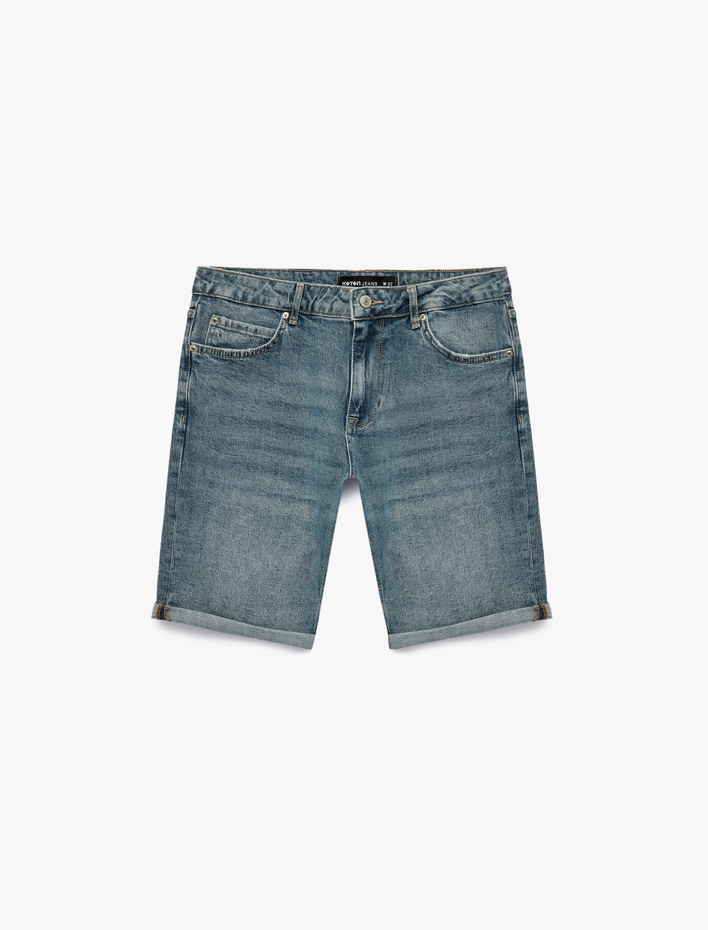  Pamuklu Normal Bel Cepli Slim Fit Jean Şort