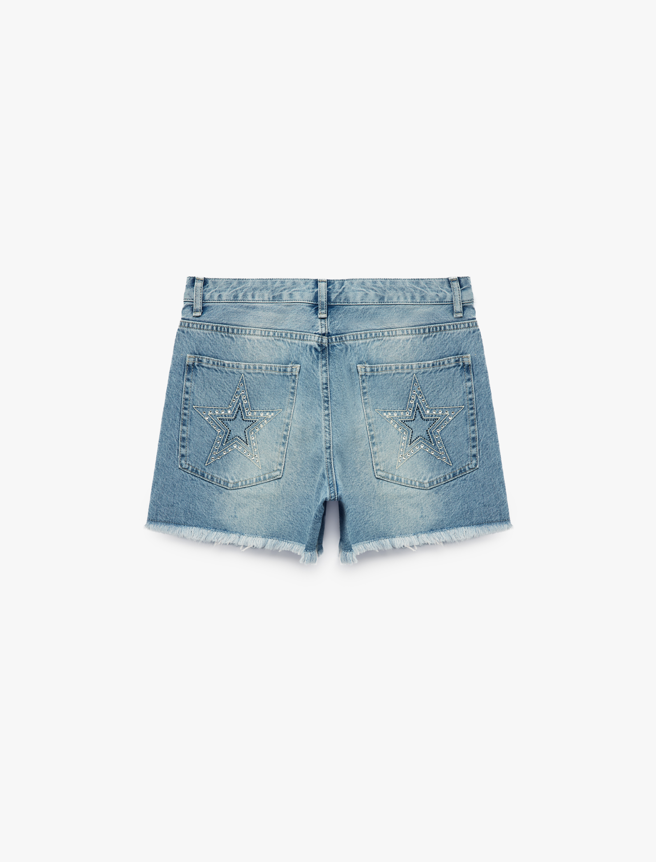  Taş Detaylı Pamuklu Rahat Kalıp Mini Denim Şort