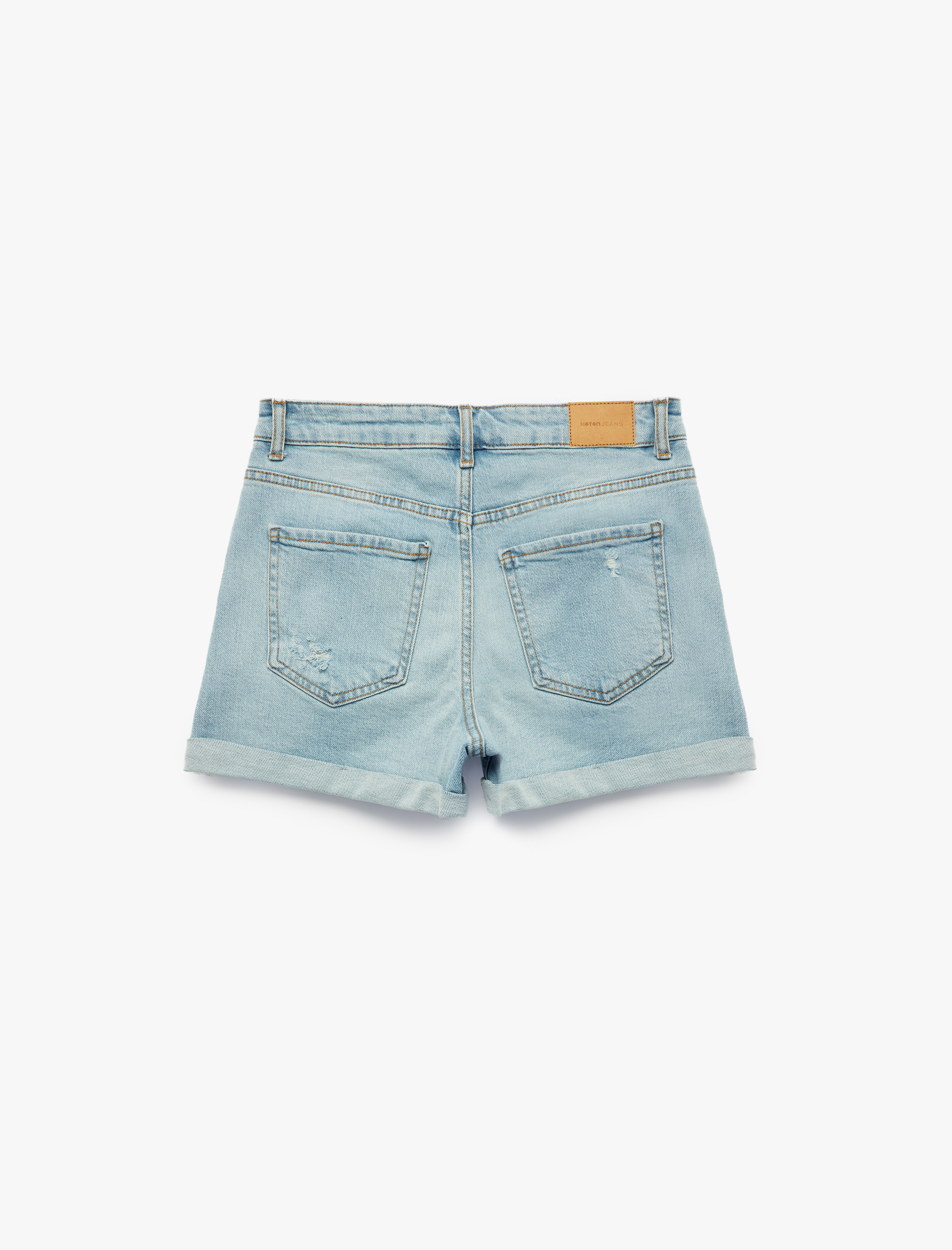   Pamuklu Yüksek Bel Slim Fit Duble Paça Mini Denim Şort