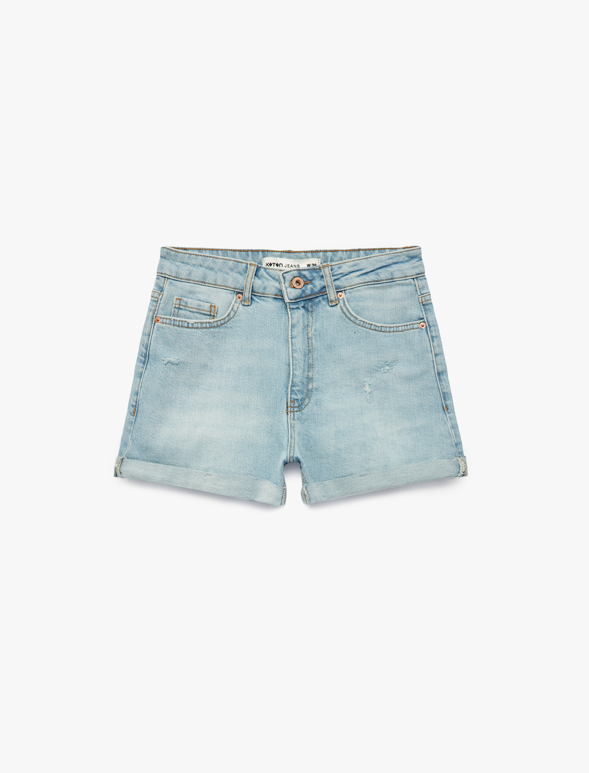   Pamuklu Yüksek Bel Slim Fit Duble Paça Mini Denim Şort