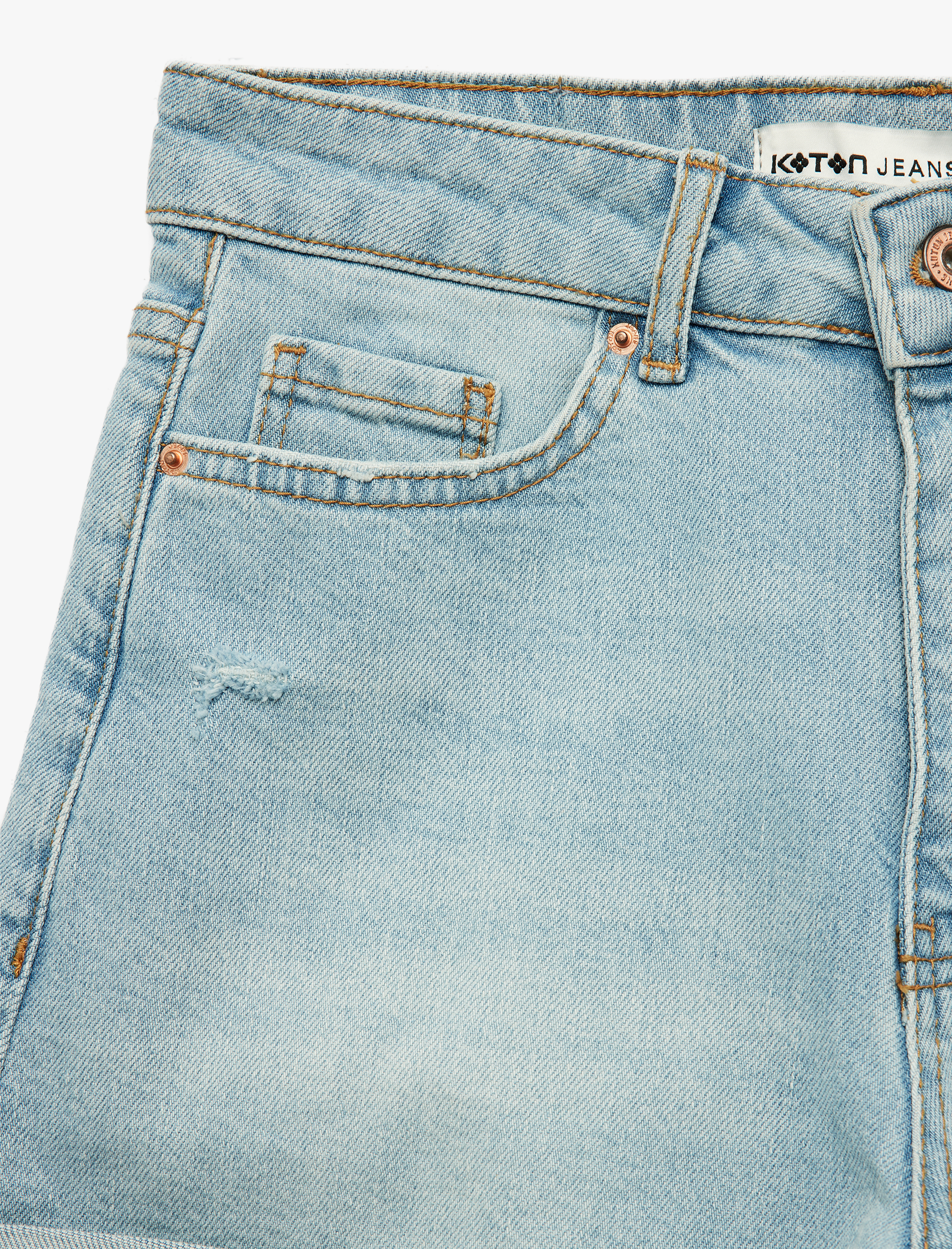   Pamuklu Yüksek Bel Slim Fit Duble Paça Mini Denim Şort