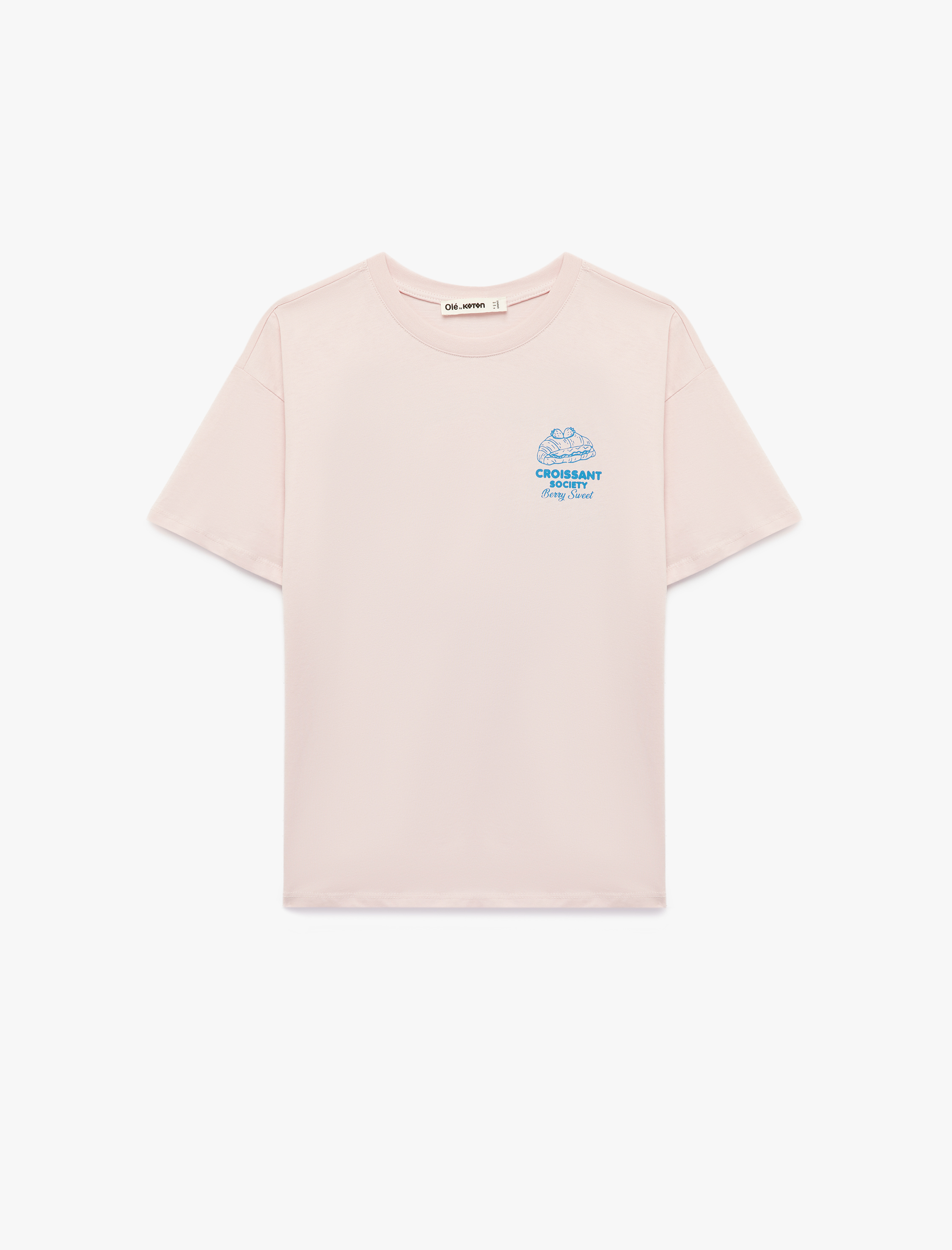   Rahat Kalıp Kısa Kollu Bisiklet Yaka Arkası Kruvasan Baskılı Tişört