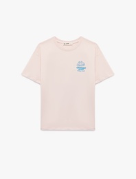 Rahat Kalıp Kısa Kollu Bisiklet Yaka Arkası Kruvasan Baskılı Tişört