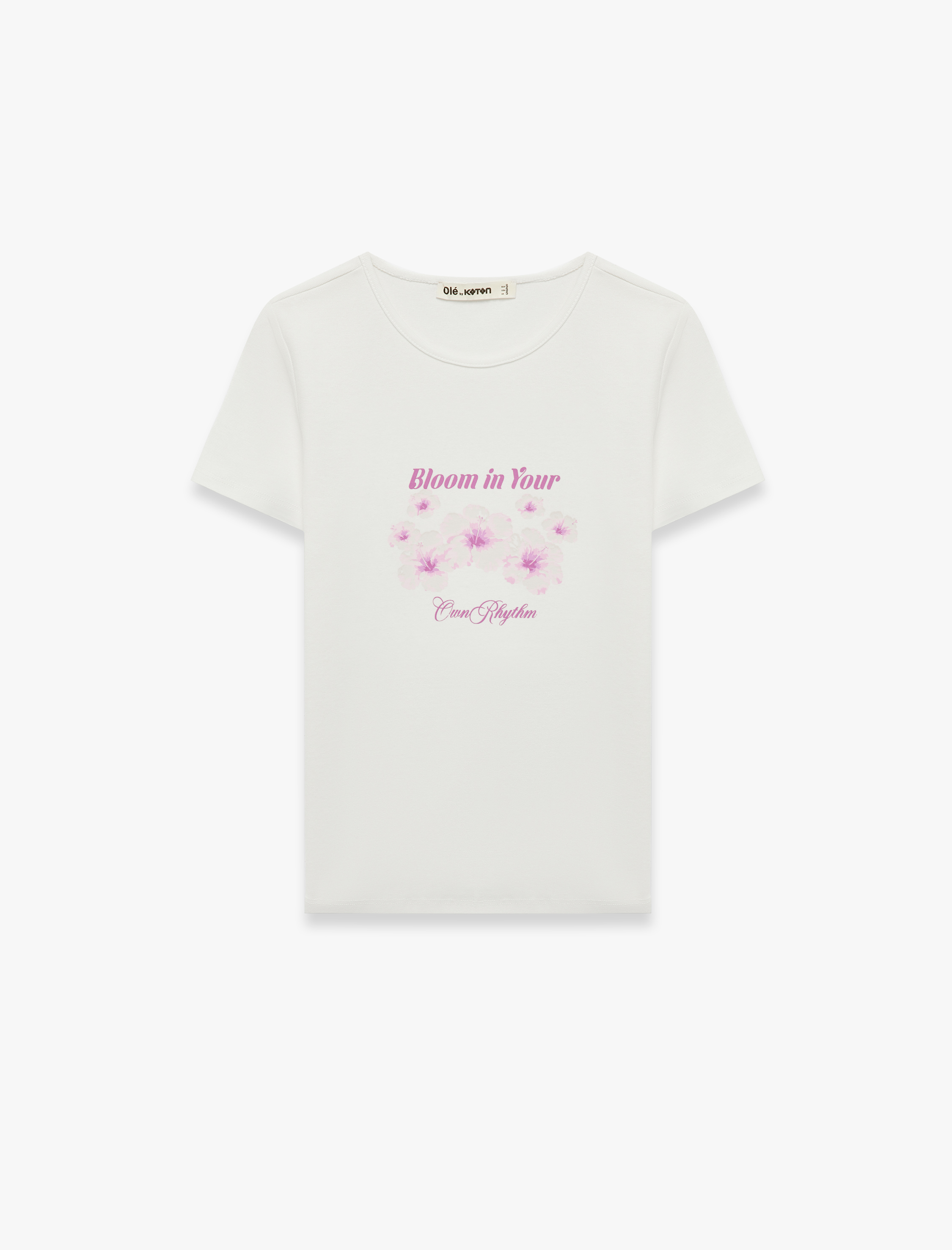   Slim Fit Pamuklu Kısa Kollu Bisiklet Yaka Çiçek Baskılı Tişört