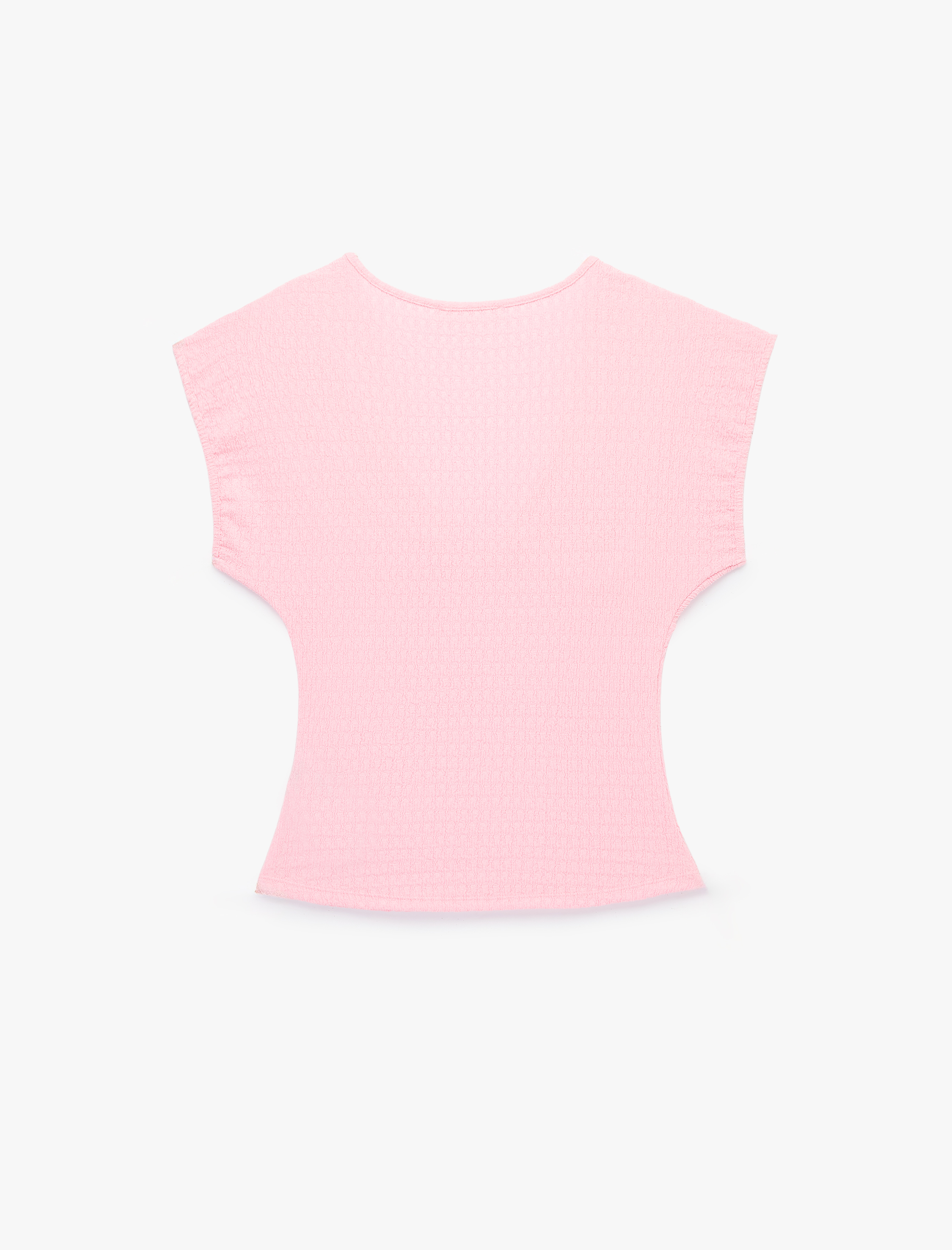   Bürümcük Kumaş Dokulu Slim Fit Kolsuz Düğüm Detaylı V Yaka Tişört