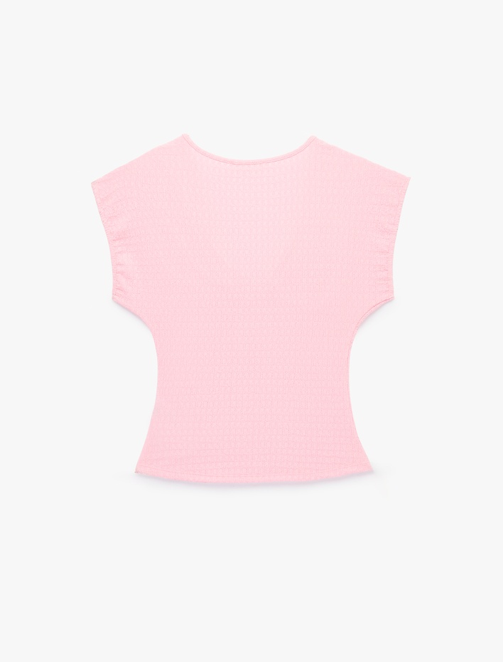  Bürümcük Kumaş Dokulu Slim Fit Kolsuz Düğüm Detaylı V Yaka Tişört