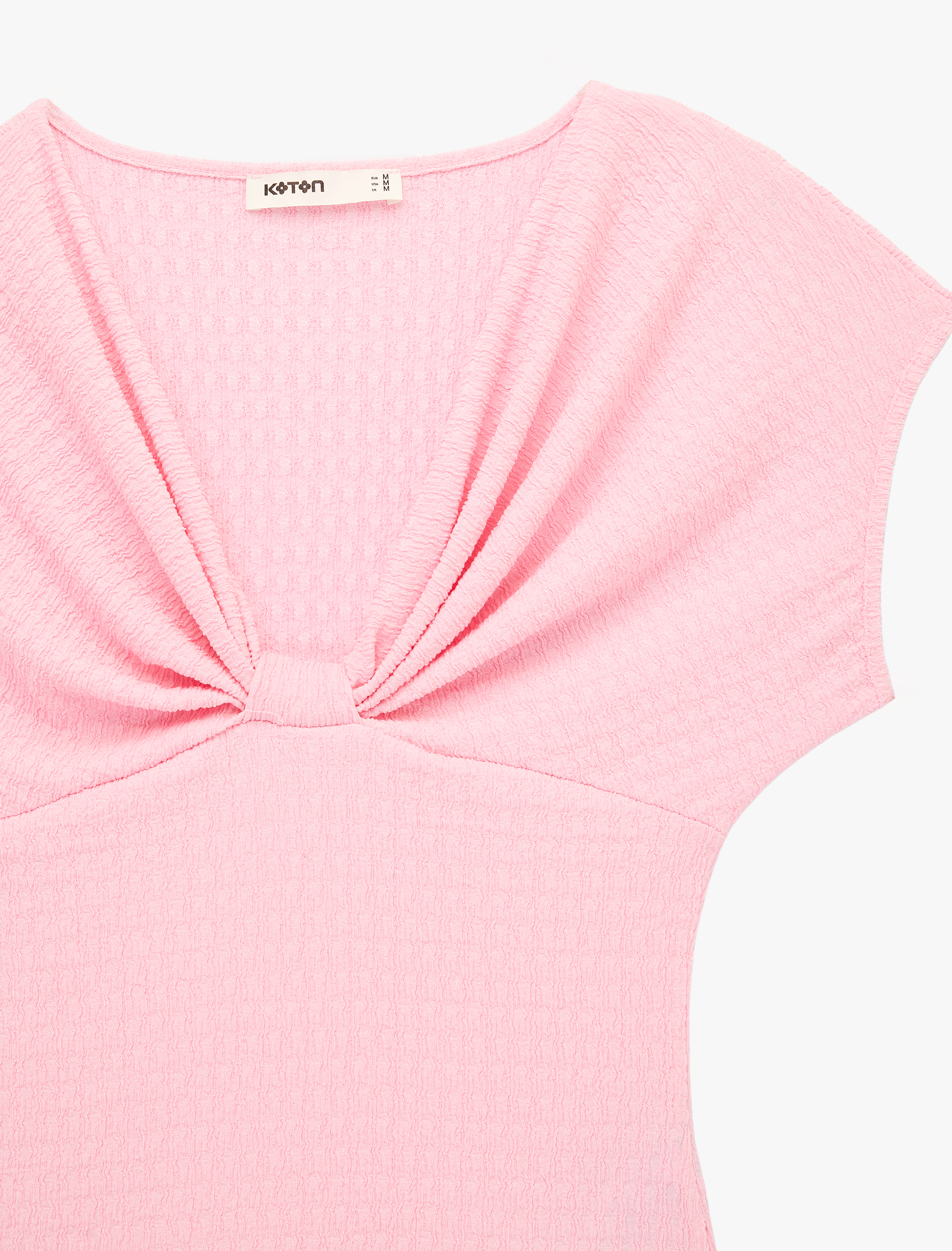  Bürümcük Kumaş Dokulu Slim Fit Kolsuz Düğüm Detaylı V Yaka Tişört