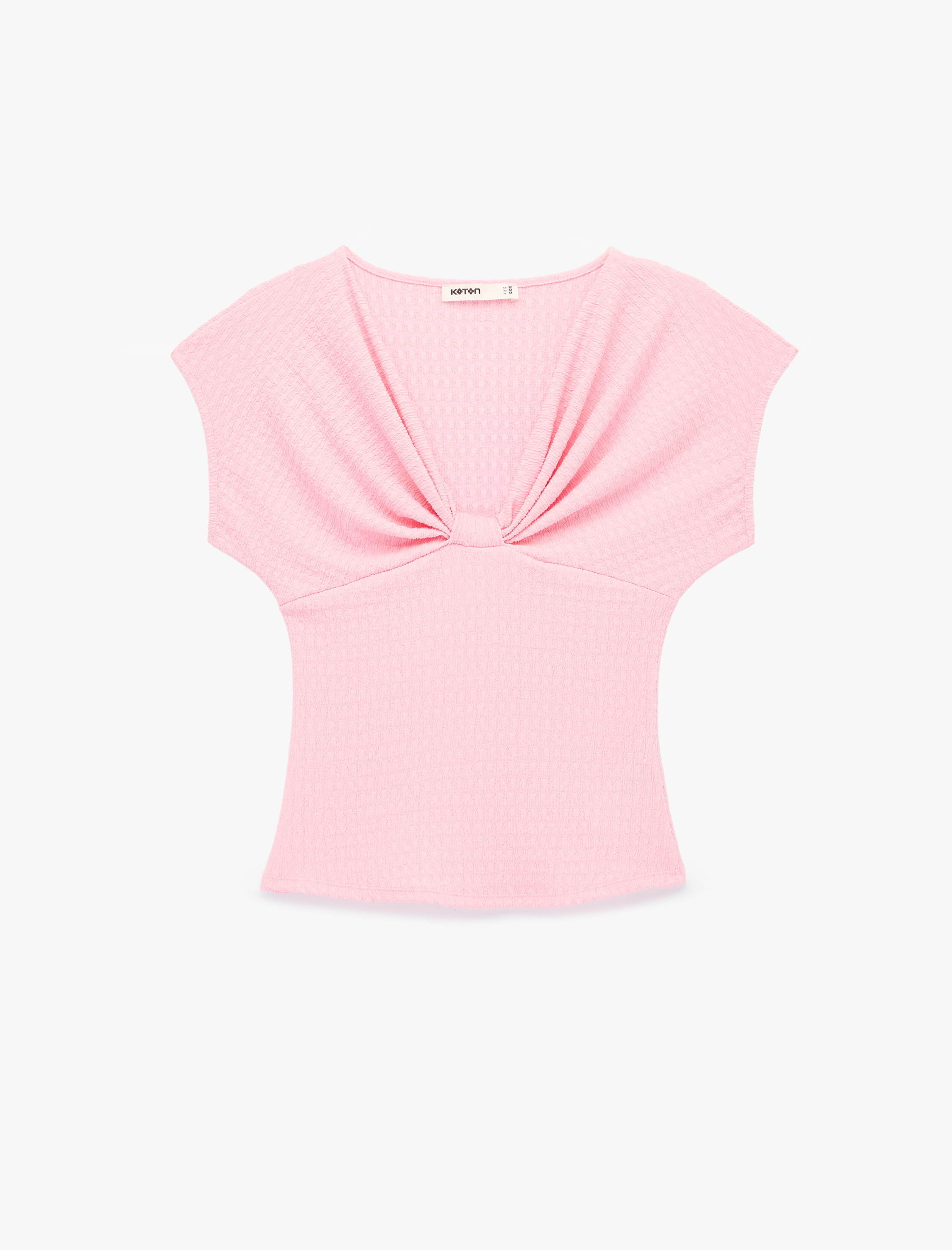   Bürümcük Kumaş Dokulu Slim Fit Kolsuz Düğüm Detaylı V Yaka Tişört