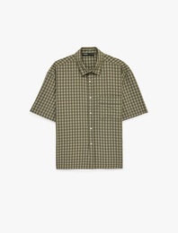 Rahat Kalıp Kısa Kollu Klasik Yaka Viskon Ekose Gömlek