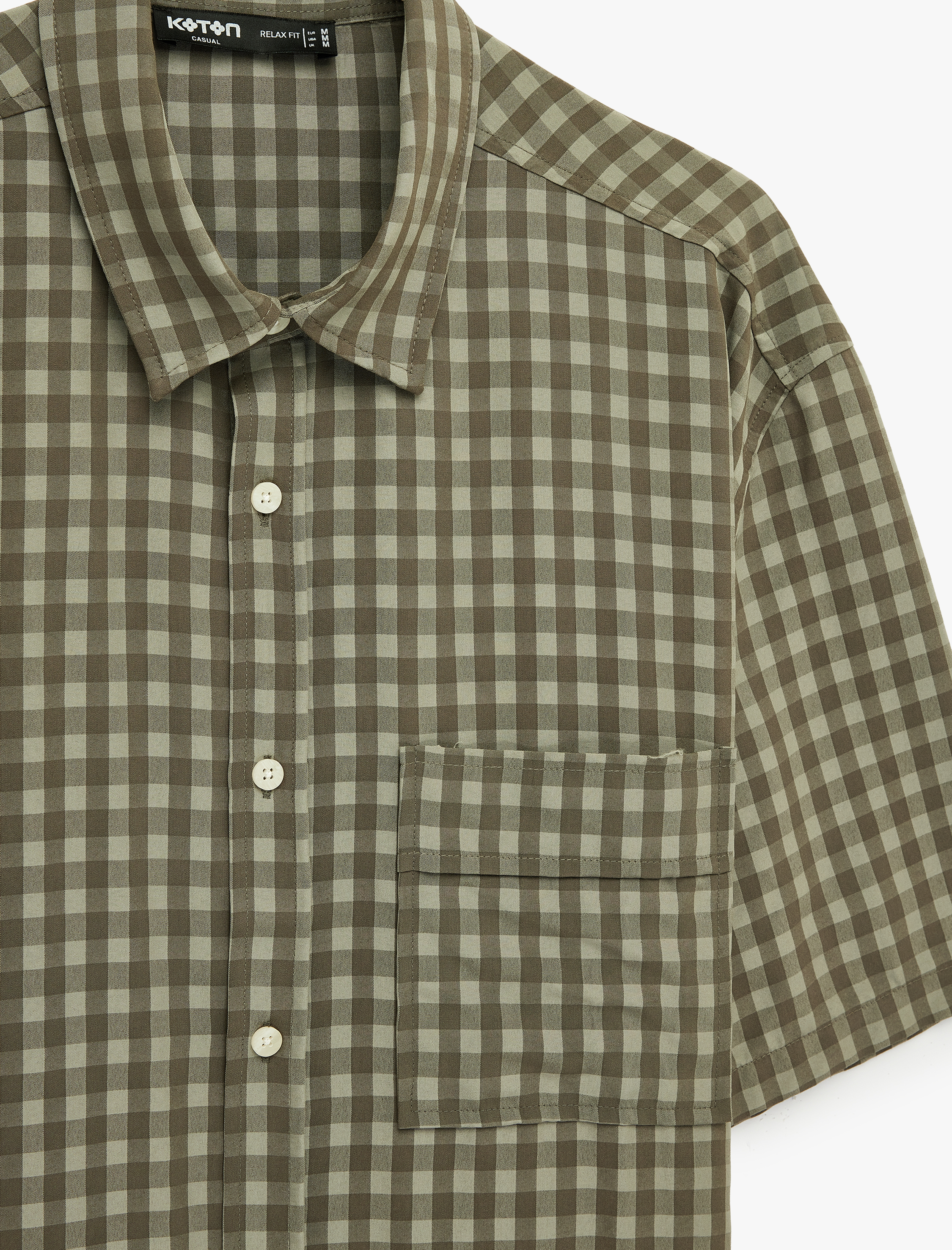   Rahat Kalıp Kısa Kollu Klasik Yaka Viskon Ekose Gömlek