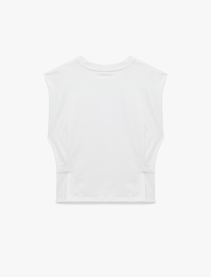  Pamuklu Yanları Ayarlanabilir Aksesuar Detaylı Bisiklet Yaka Sıfır Kol Tişört