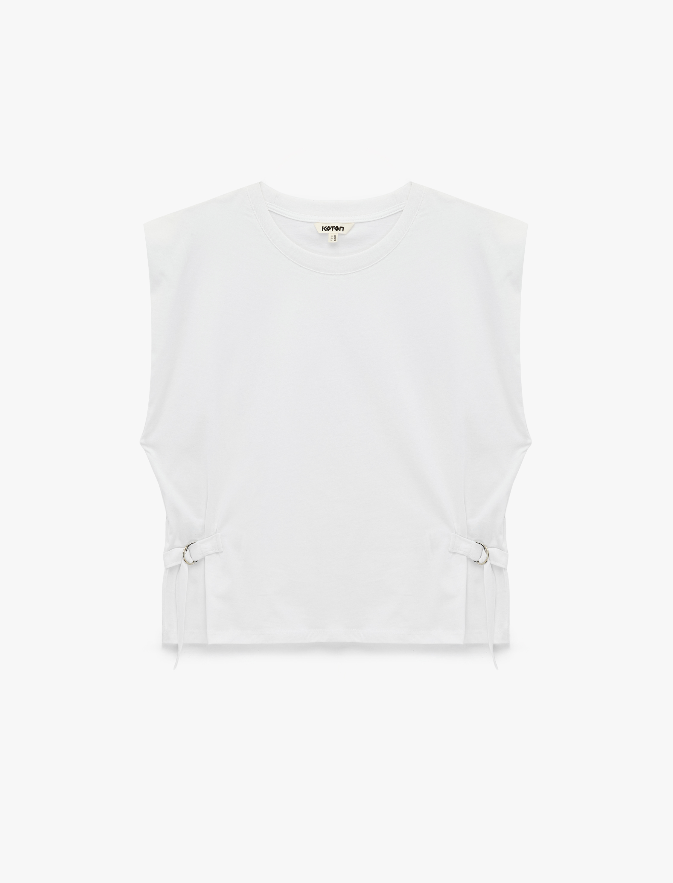   Pamuklu Yanları Ayarlanabilir Aksesuar Detaylı Bisiklet Yaka Sıfır Kol Tişört