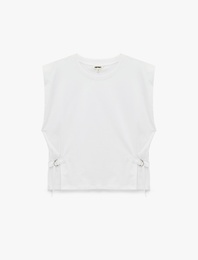 Pamuklu Yanları Ayarlanabilir Aksesuar Detaylı Bisiklet Yaka Sıfır Kol Tişört