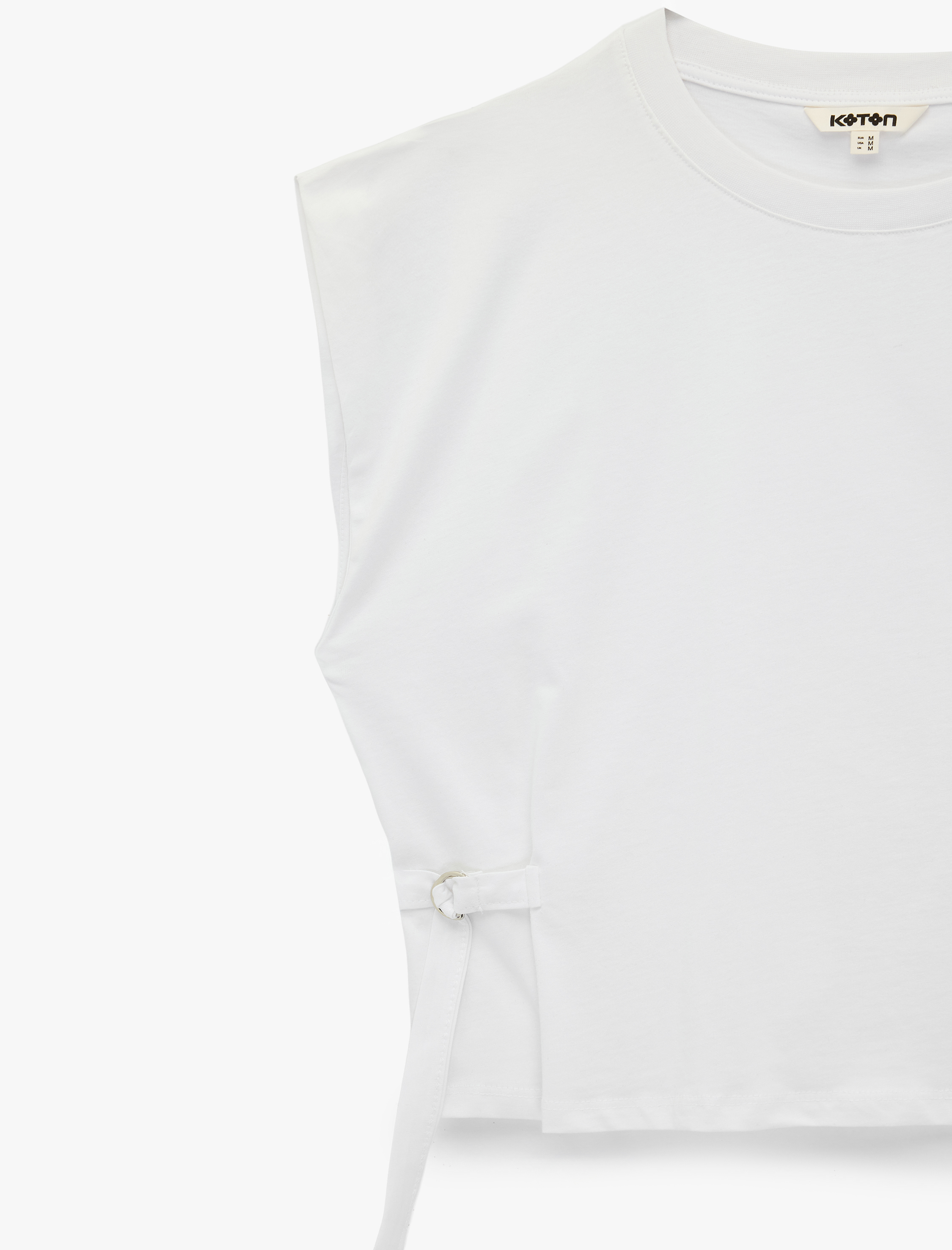   Pamuklu Yanları Ayarlanabilir Aksesuar Detaylı Bisiklet Yaka Sıfır Kol Tişört