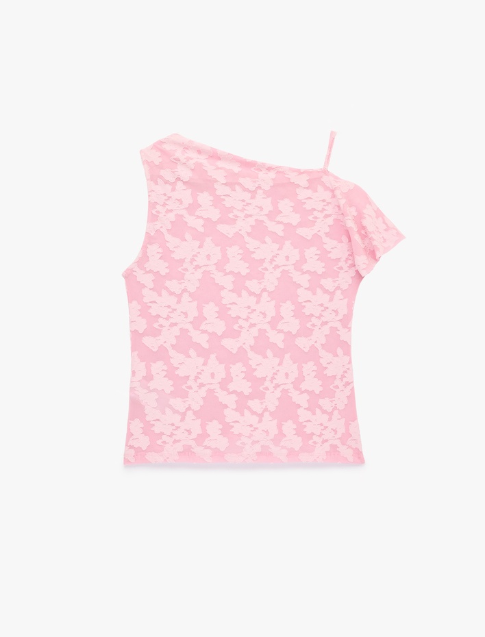  Asimetrik Yaka Kolsuz Dantelli Bluz