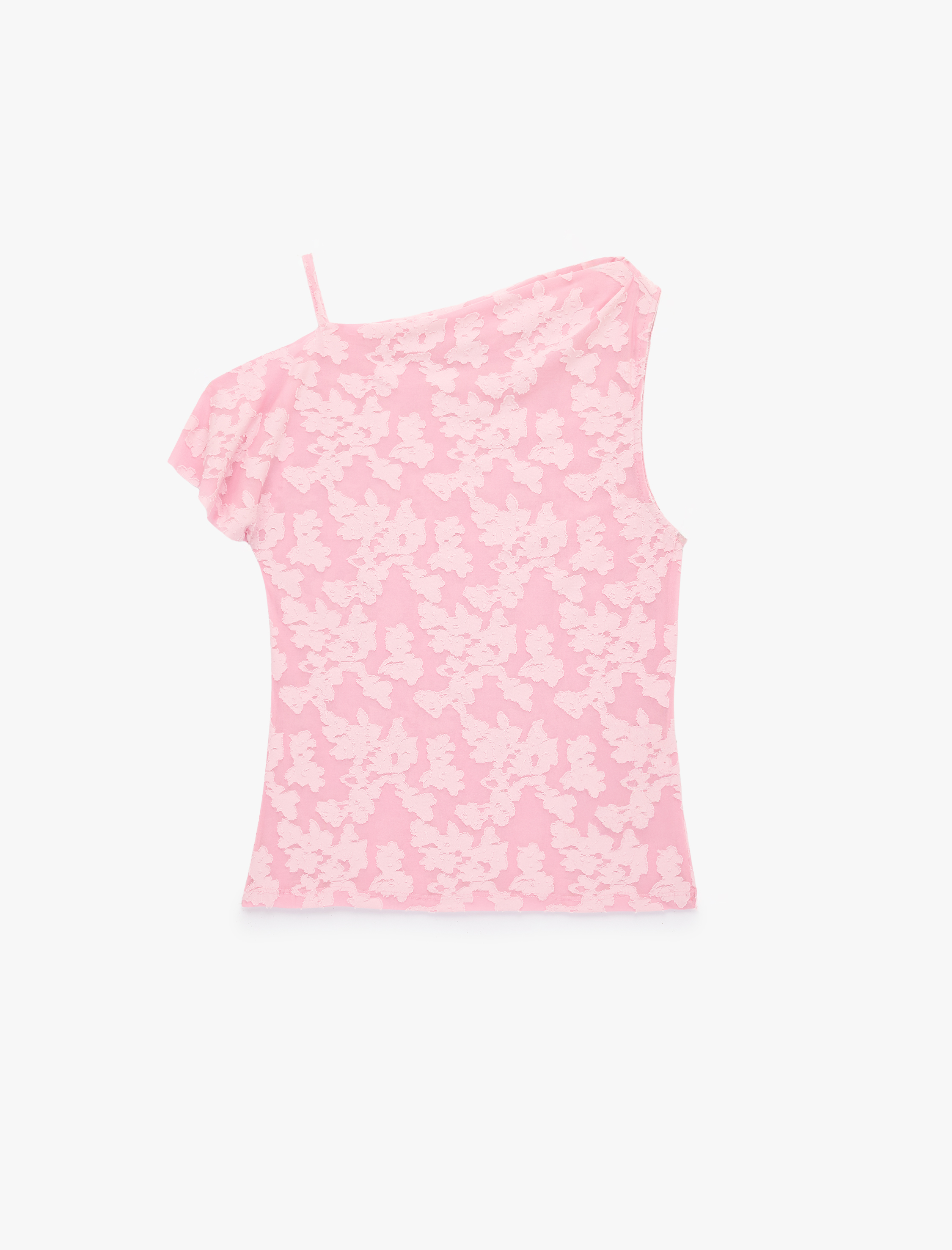   Asimetrik Yaka Kolsuz Dantelli Bluz