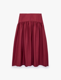 Viskon Modal Kumaş Pileli Çan Kesim Belden Oturtmalı Midi Etek